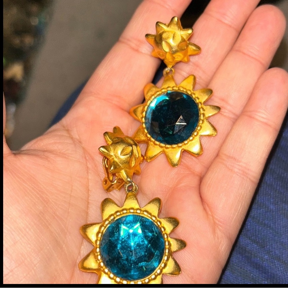 Gold and Blue Sunburst Earrings